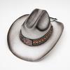 (M, White) Straw Sun Hat Breathable Western Style Cowgirl Hat Stylish Bull Head Belt Wide Brim Beach Cap