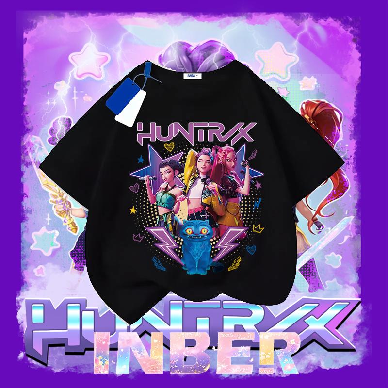 Kpop Demon Hunters Children's Clothing Short Sleeve T-shirt Cute Kpop Demon Hunters Tiger Harajuku Tshirt for Boys Girls