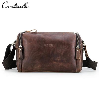 Echtes Leder Männer Vintage Umhängetasche Strap Sling Mehrere Mezzanine Große Kapazität Schulter Tasche Crazy Horse Leder Messenger Taschen