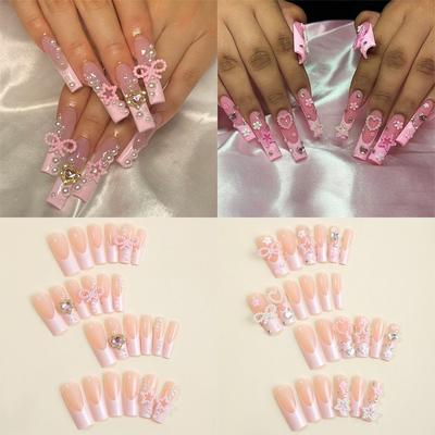 Long Length Long Water Pipe Fake Nails Square Head Press On Nails Fashion Nail Tips Women