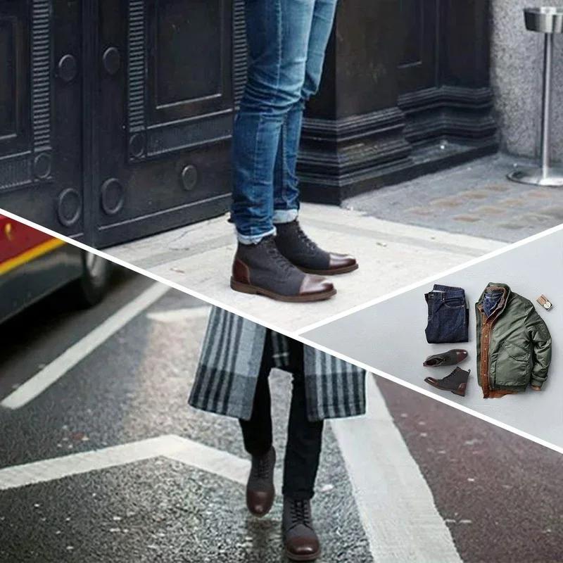 Winterstiefel Herren Stiefeletten Warm Leder Lässig High Top Sneaker Mode Plüsch Warm Dicke Sohle Stiefeletten