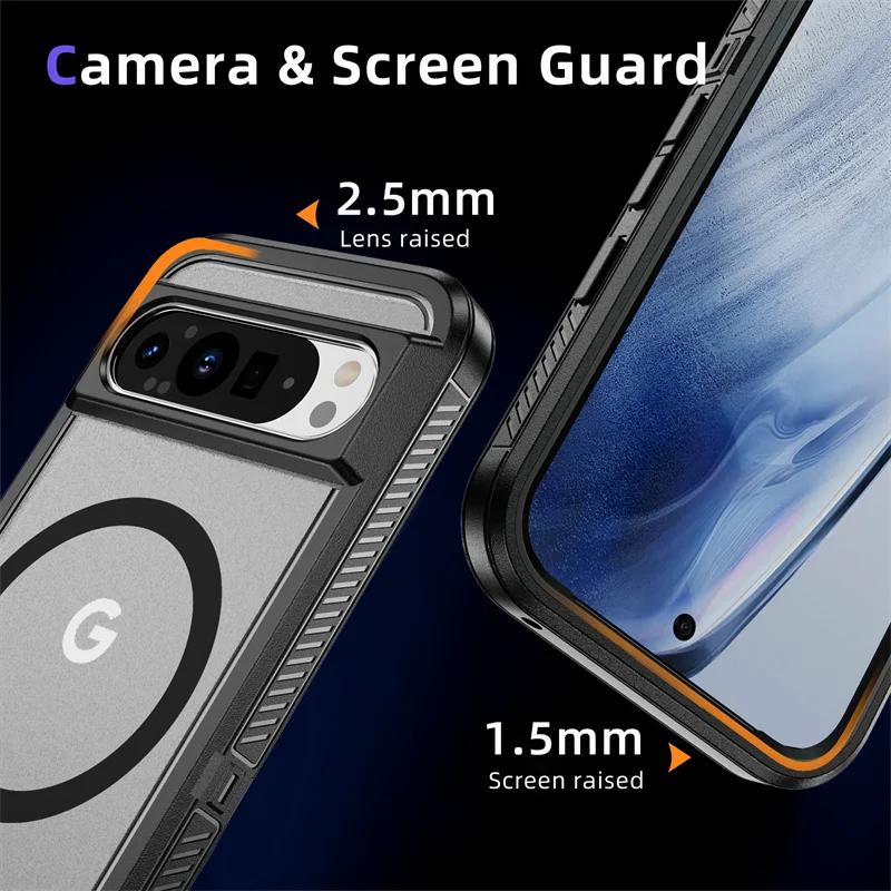 Rugged Armor Shockproof Magsafe Phone Case for Google Pixel 8A 8 Pro 9 Pro Magnetic Wireless Charging Hard Back Cover