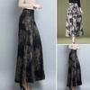 Women Skirt Pants Retro Print Wide Leg Loose Elastic High Waist Deep Crotch A-line Fake Skirt Ankle Length Ninth Pants Mid-aged Women Mother Trousers