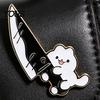 Denim Jacket Pin Novelty White Cat Holding Knife Enamel Brooch Pin, Cute Cartoon Hat Animal Lapel for Shirt, Clothing, Backpacks, Jackets, Accessory