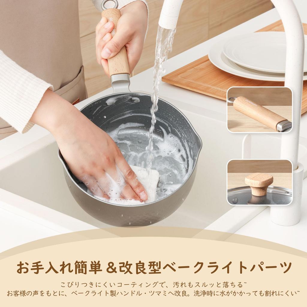 SENSARTE Yukihira Pot 20cm with Single Handle IH Gas Stove Milk Silver Non-stick Lid, Pot, Compatible, Compatible, Saucepan, Pan, Multi-pot,