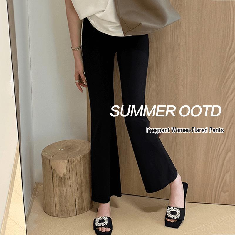 2025 Autumn Black Maternity Micro Flare Cropped Pants - Slimming and Casual Outerwear 2XL