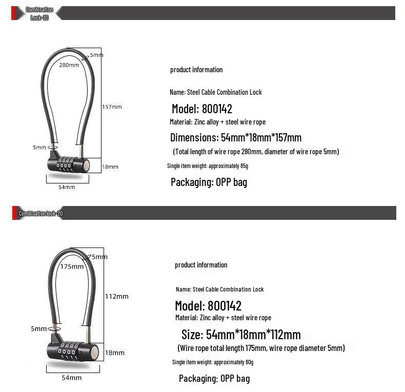 Steel Wire Combination Lock for Patio Furniture, Yard Tools, and Door Handles.