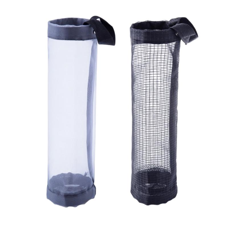 Hanging Mesh Plastic Bag Dispenser Wall Mount Trash Bag Storage Pouch Reusable Garbage Bag Organizer for Kitchen Bathroom