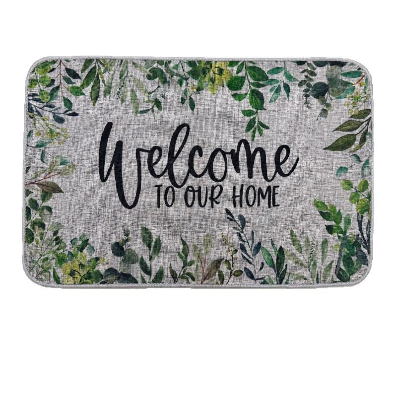 Floral Linen Floor Mat Printed Courtyard Entrance Door Mat Anti Slip Bathroom Floor Mat Carpet