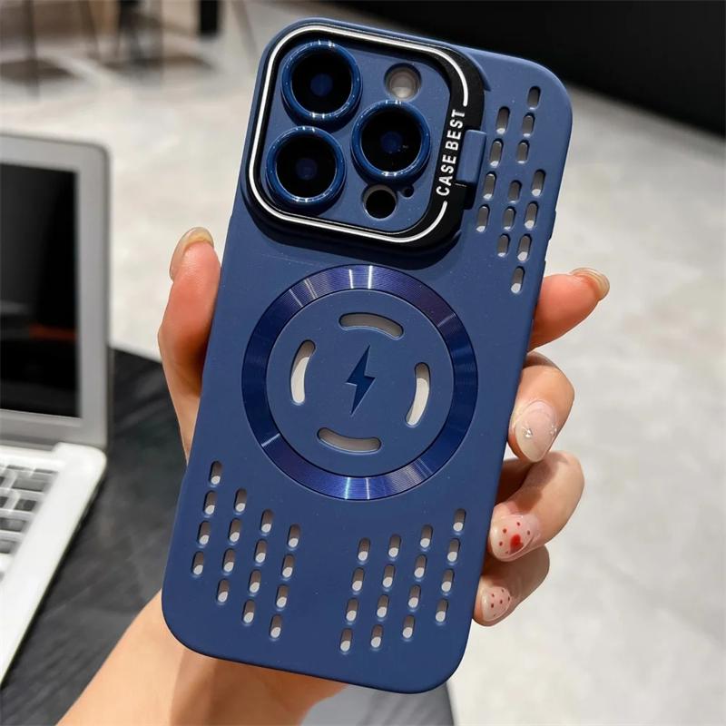 Simple Fashion Heat Dissipation For Magnetic Lens Holder Phone Case For iPhone 16 15 14 13 12 11 Pro Max Plus Cover Capa