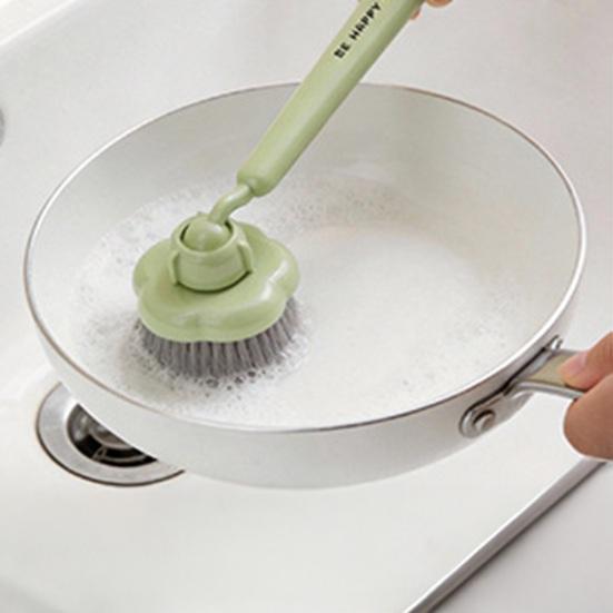 Cleaning Brush Long Handle Oil-Proof 360-Degree Rotatable Head Pot Brush with PET High-Density Bristles Strong Stain Removal Cleaning Scrubber