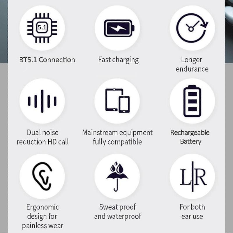 Wireless Bluetooth 5.1 Headphones Ear-hook Single Earbud