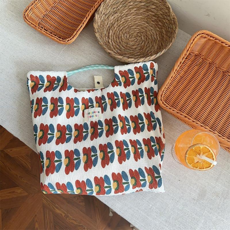 5 wrinkled cloth printed handbag spring and summer thin shopping handbag fresh floral large-capacity cloth bag