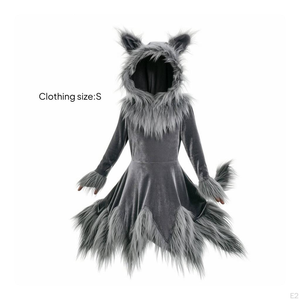 Wolf Costume with Hood Halloween Dress Gray for Cosplay