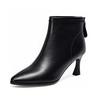 Pointed short boots women's autumn and winter simple temperament fashion boots black thin rear zipper leather boots cotton boots