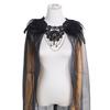 Women Black Feather Shrug Cape Shoulder Wrap Gothic Feathered Epaulet Cape Lace Collar with Tulle Veil Halloween Costume Accessory