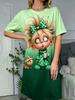 Summer Fashion Comfortable Breathable Round Neck Short Sleeved Dresses Women Plus Size Loose Fun Cartoon Portrait 3d Print Dresses