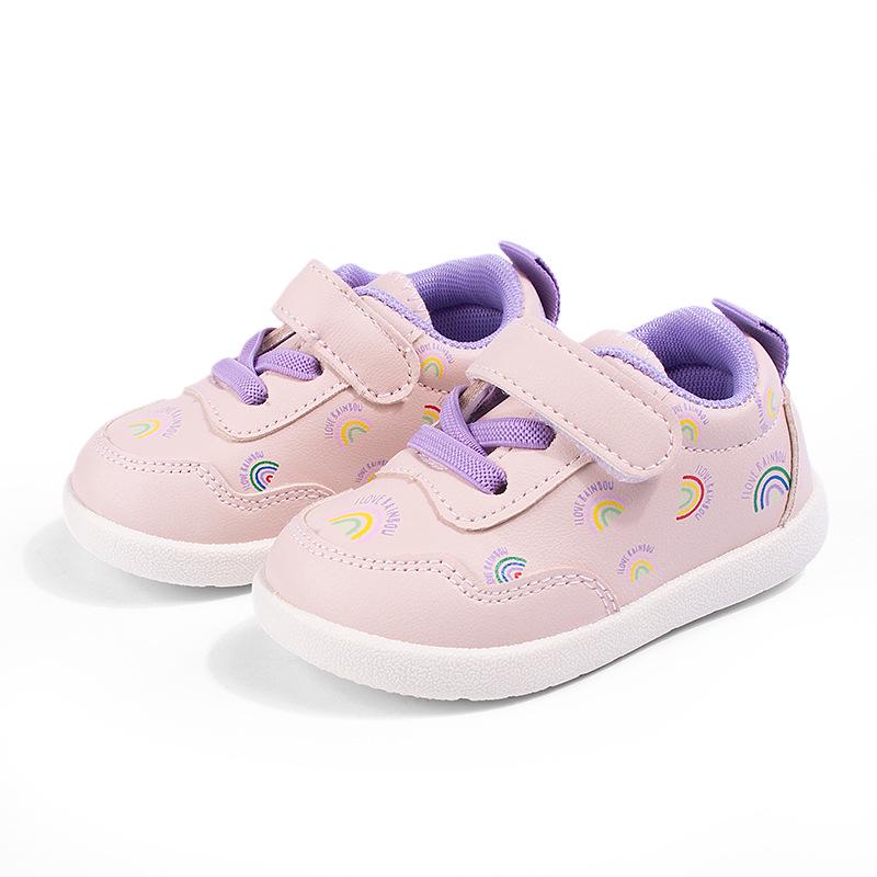 Spring Fashion Soft Sole Baby Girl Leather Shoes - Cute Cartoon Rainbow Velcro Toddler Shoes