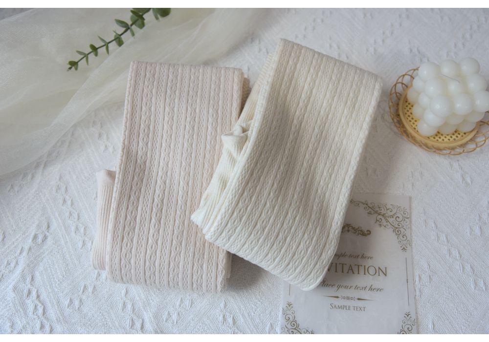 Women's Thickened Japanese Style Cable Knit White Tights with Plus Velvet & Warm Milk White JK Socks for Autumn/Winter