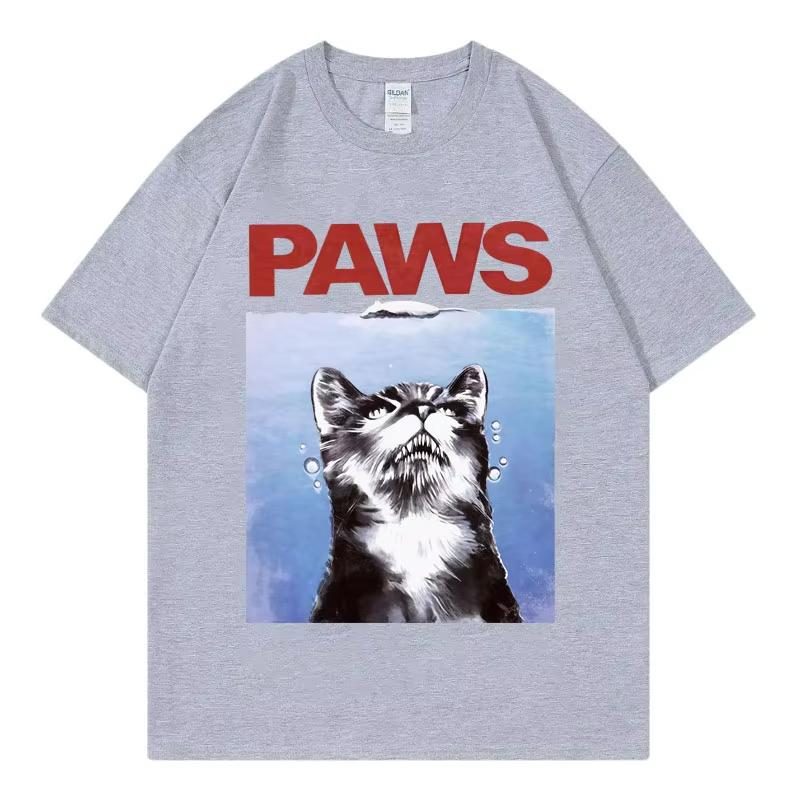 Funny Paws Jaws Cat T-Shirt Men Women Clothing Gothic Fashion Short Sleeve T-shirts Summer High Quality Cotton Oversized T Shirt