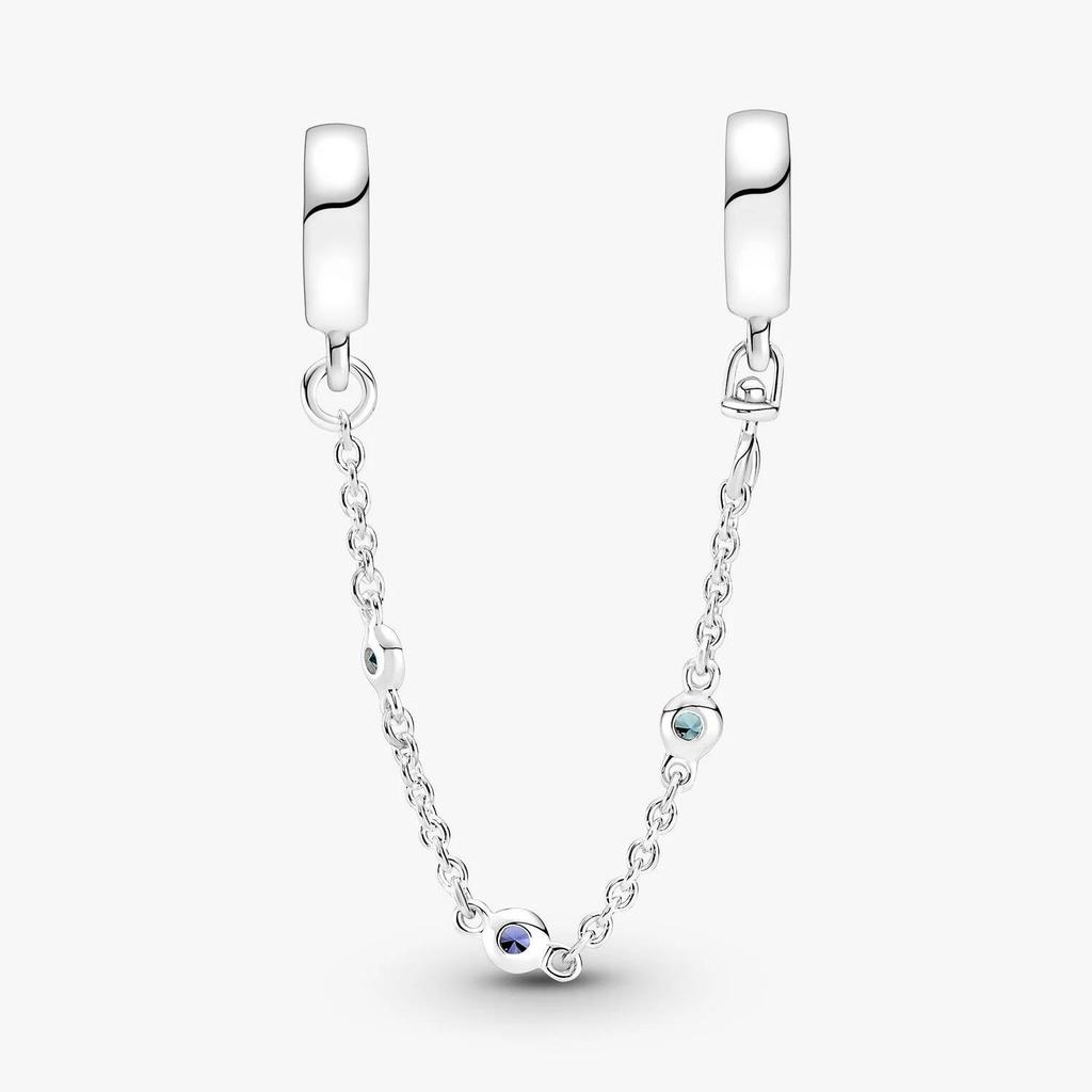 Pandora Triple Blue Stone Safety Chain 791688C01 Sterling Silver