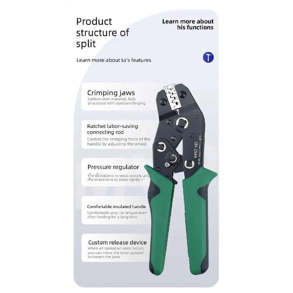 SN-2549 Ratchet Crimping Tool AWG28-18 for Dupont SM2.54 PH2.0 VH3.96 JST Terminals Crimper for Automotive Motorcycle Wiring DIY