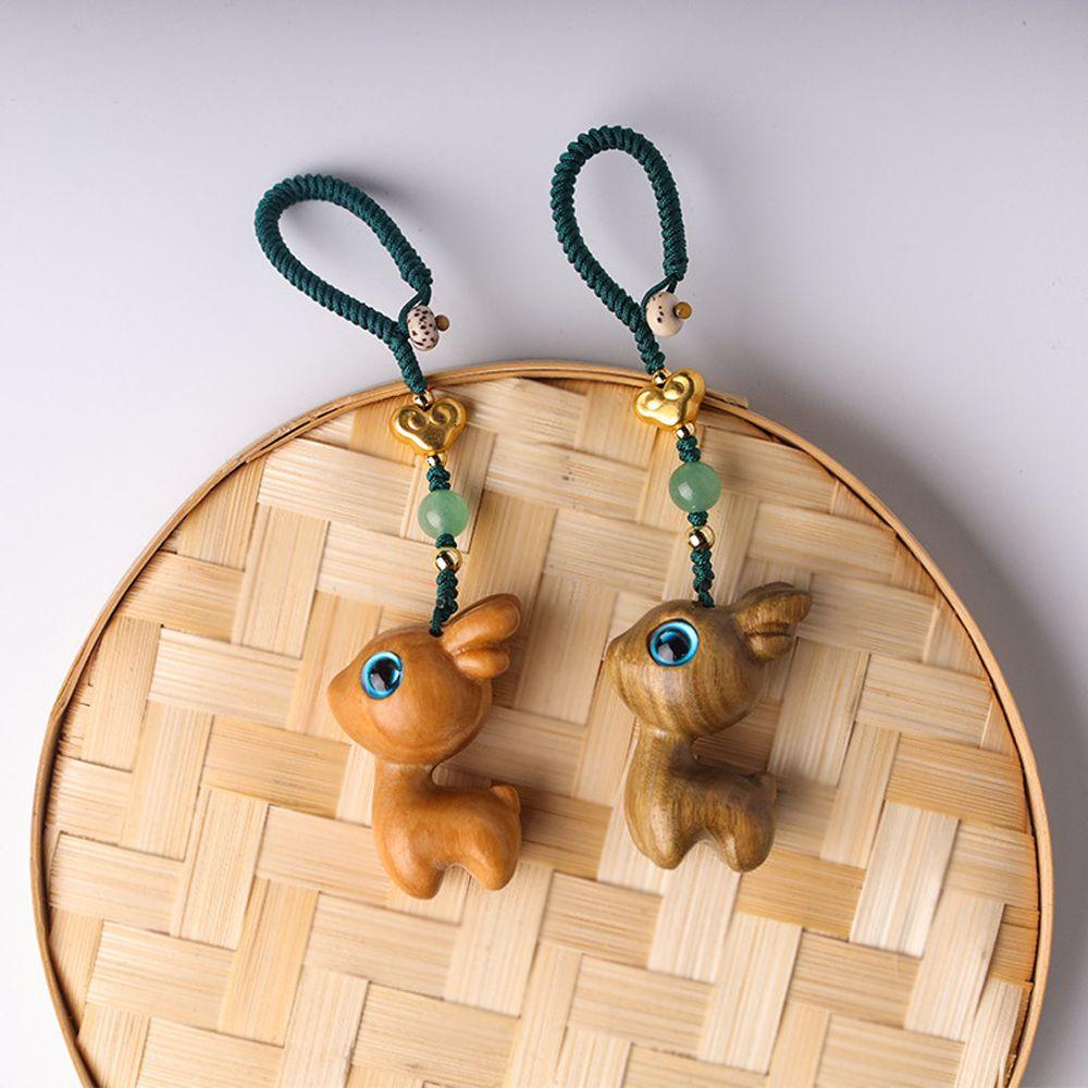 Key Chain Lanyard Handmade Rope Deer Bag Pendant Mobile Phone Chinese Style Key Ring Wood Key Chain