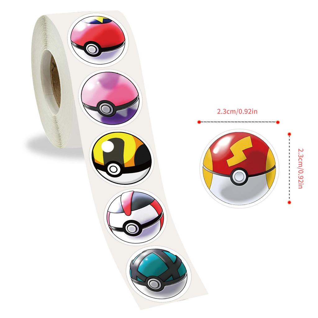 500PCS cartoon animation Pokémon elf ball stickers roll tape handbook DIY decorative sealing stickers waterproof cup toys