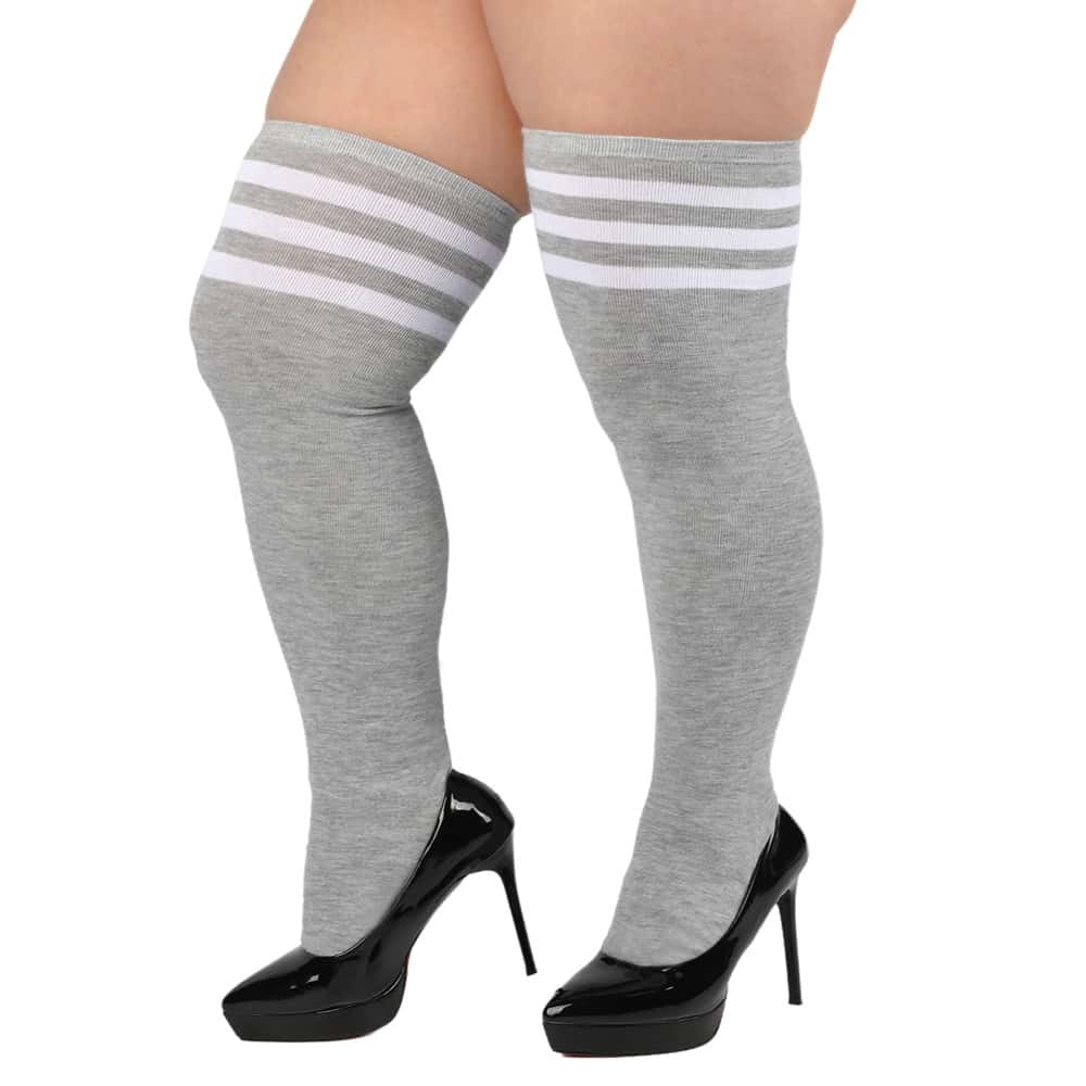 Übergröße Winter Dicke Beinstulpen Oberschenkelhohe Strümpfe Schwarz Weiß Gestreift Über Knie Große Lange Stiefelsocken für Übergroße Damen