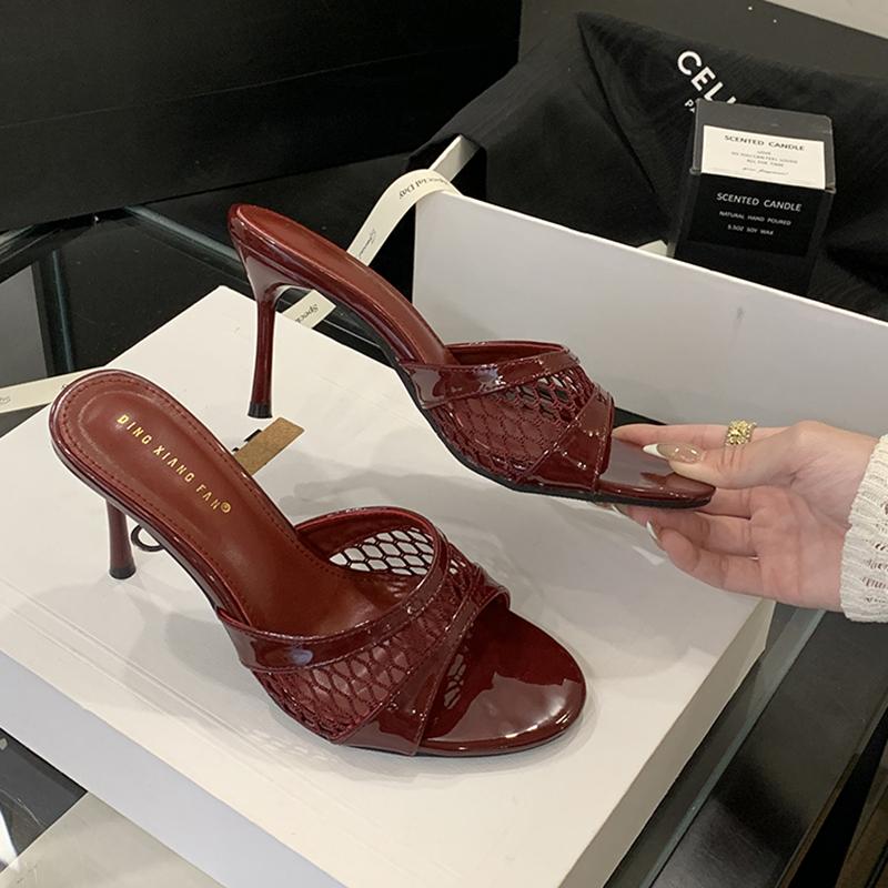 Fashion SUOJIALUN 2025 Summer New Brand Women Slipper Fashion Open Toe Slip On Slides Ladies Elegant Thin High Heel Dress Pumps Slides