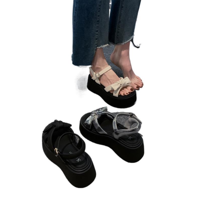 2026 Women's Sandals New Summer Outerwear Bow Show High Versatile Thick Bottom Beach Shoes