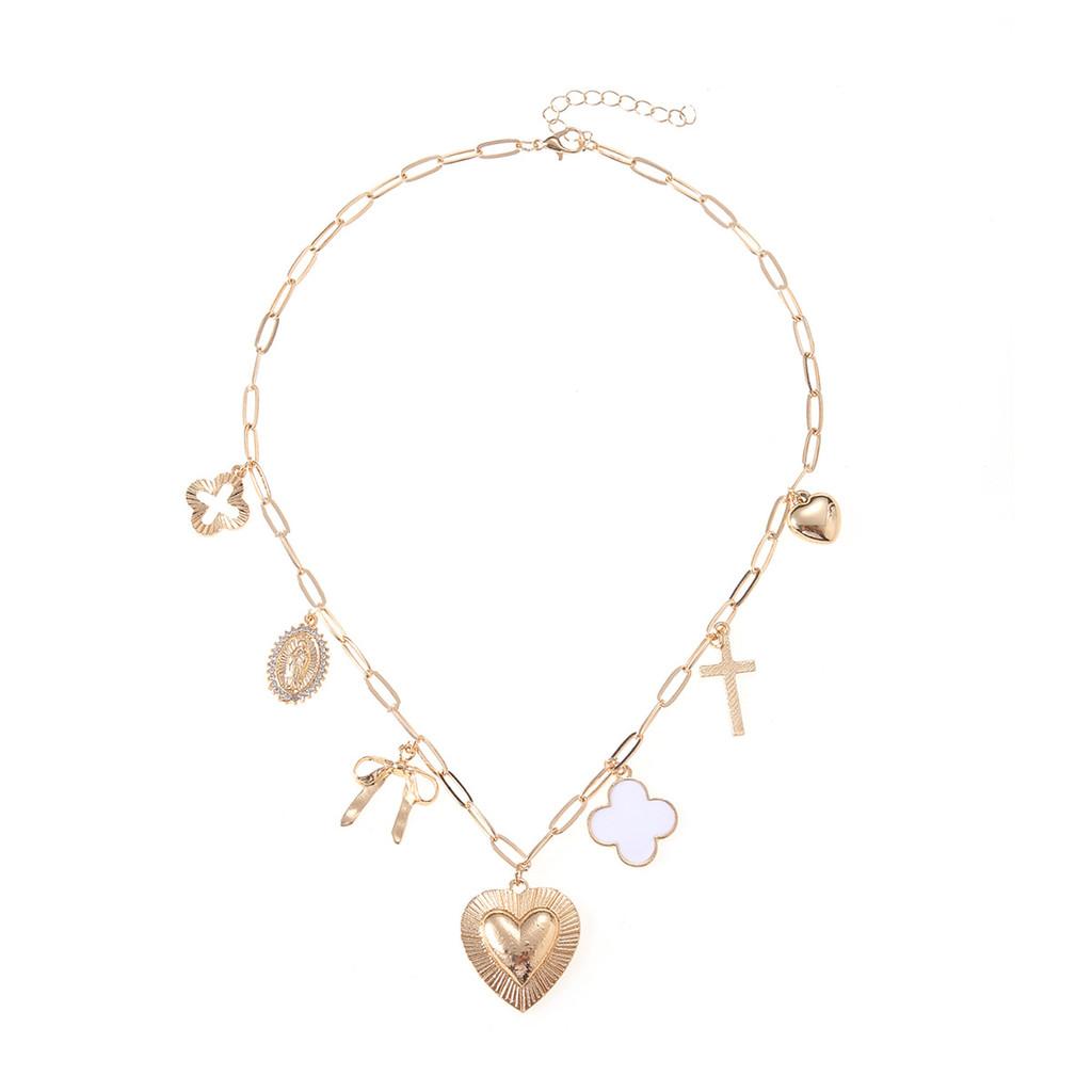 Heart Shape Cross Pendant Necklace With Metal Gold Plating For Women