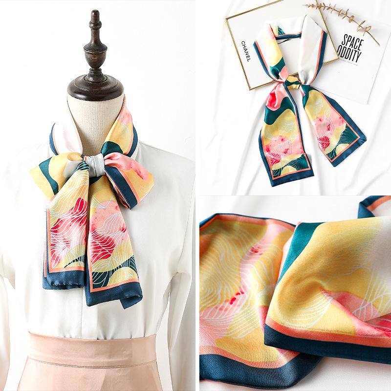 Women Long Printing Silk Scarf Imitated Silk Satin Hair Tie Sweet Streamers 14cm*145cm Fashion Elegance Office Hijab Headband