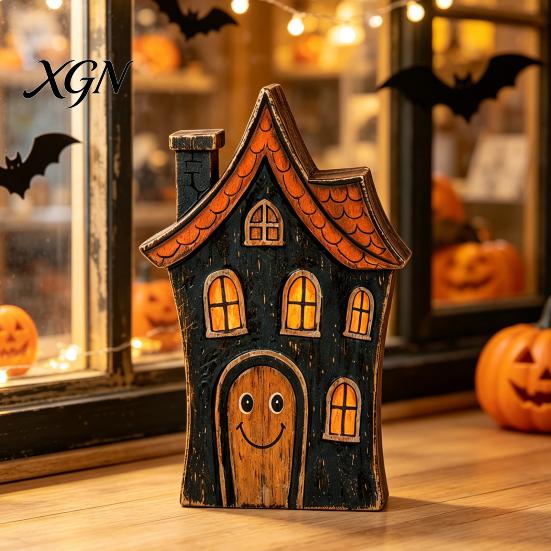 Rustic Ghost Wood Decoration Halloween Haunted House/Cute Wooden Table Ornaments, Farmhouse Tiered Tray Holiday Home Centerpieces Decor, Vintage