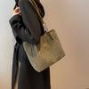 Women Corduroy Shoulder Bag Solid Color Handbag Shoulder Strap Large Capacity Simple Multifunctial Design Casual Totes