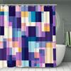Creative Grid Shower Curtain & Bathroom Set - Vibrant Geometric Design, Machine Washable Polyester, 12 Hooks, Toilet Seat Cover