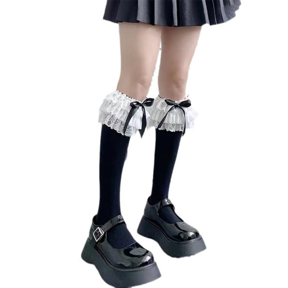 Lolita Oversized Lace Bow Mid Tube Socks Summer Sweet Lo Calf Socks Cotton Socks Lolita