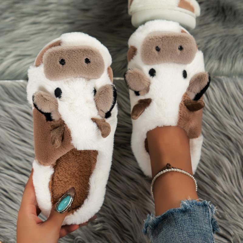 Fashion Cute Cartoon Cow Pattern Women's Cotton Slippers 2025 Winter Plush Warm and Comfortable Indoor Outdoor Baotou Slippers Zapatos