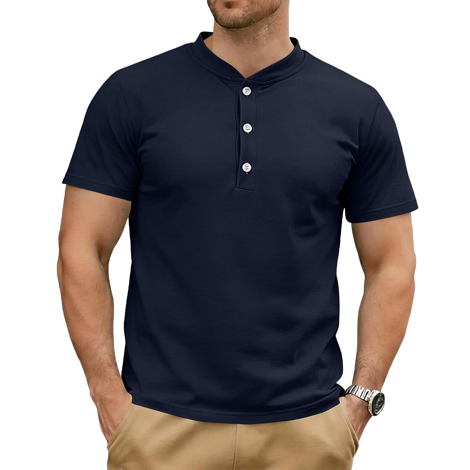 

Мужская свободная повседневная рубашка на пуговицах с коротким рукавом XL тёмно-синий