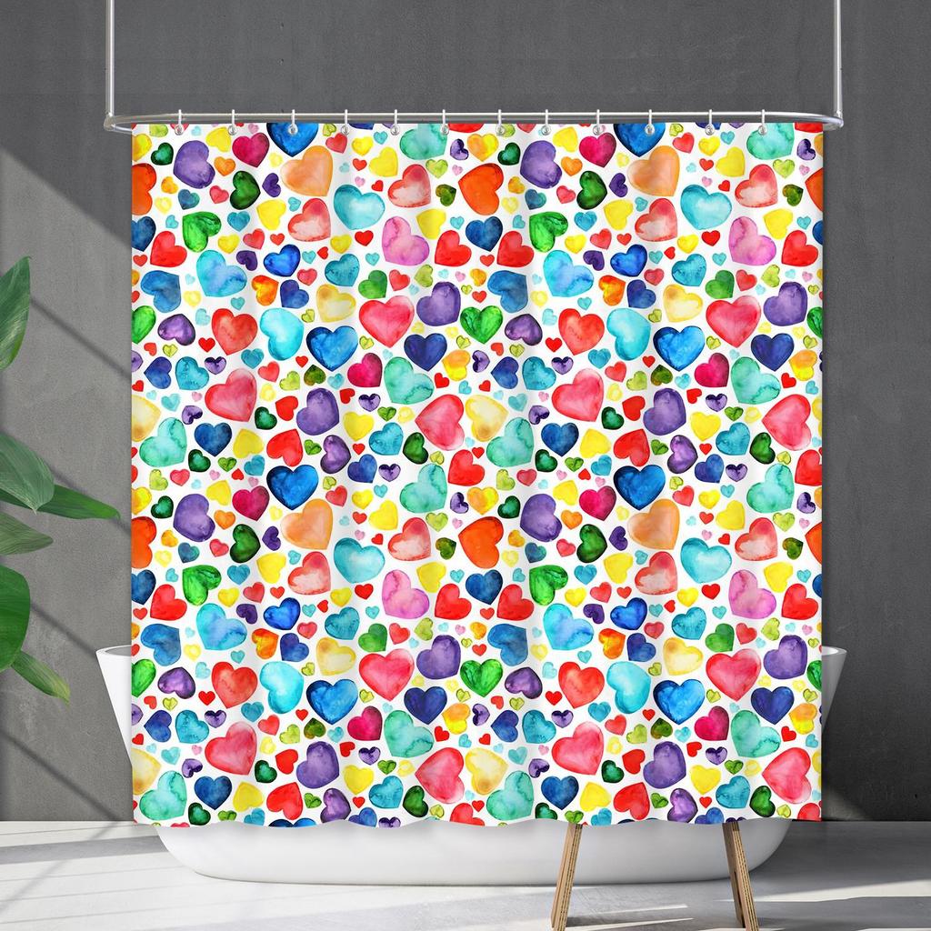 Bathroom Waterproof Curtain Digital Printing Valentine'S Day Love Shower Curtain Free Punching Toilet Partition Curtain Shower Cloth