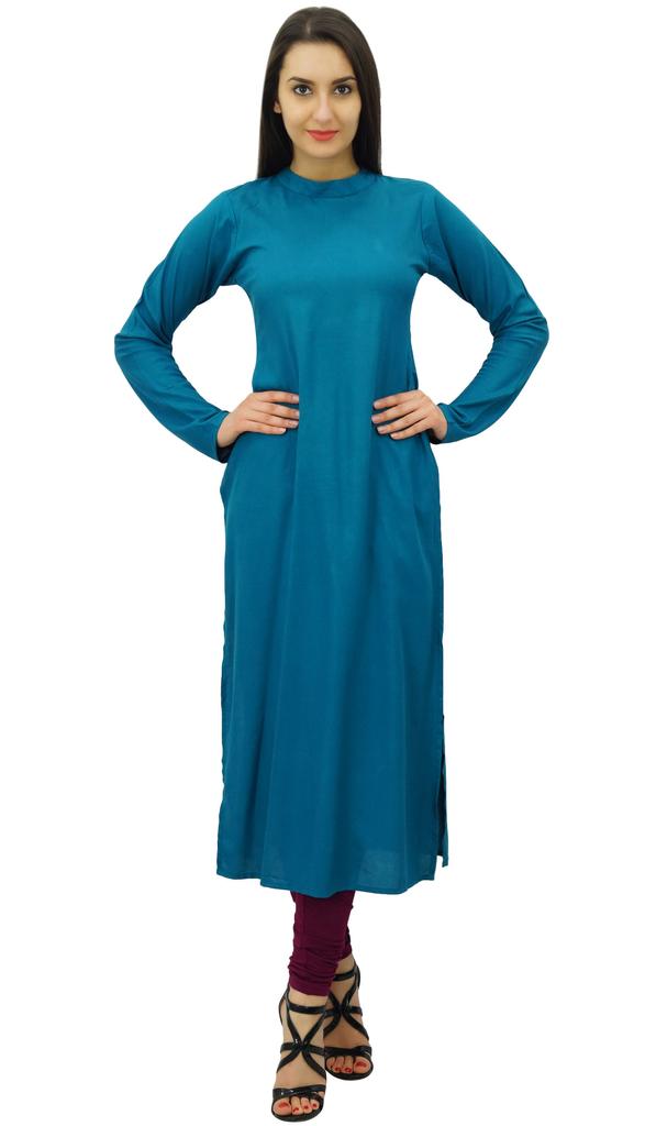 Bimba Women Full Sleeve Straight Kurta Ethnic Rayon Kurti Plain Long Tunic
