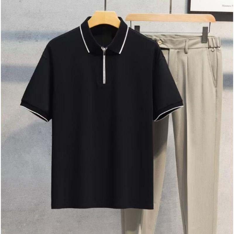 Men Half Zip Short Sleeve Polo Shirt Casual Loose Mens T Shirt