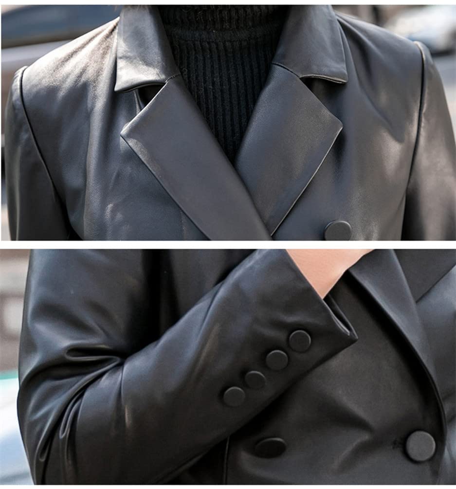 JINLUN Genuine Sheepskin and Lambskin Leather Winter Women's Jacket, Tailored, Spring, Autumn, (XL, Black)