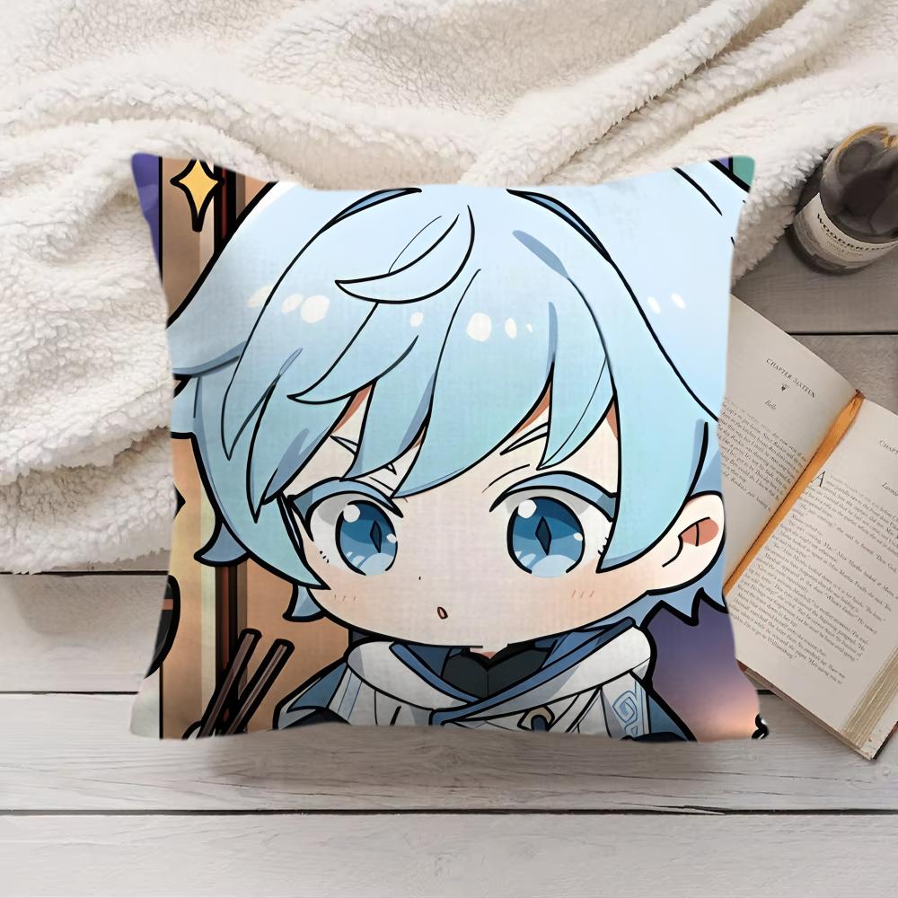 Chongyun Cute Genshin Impact Cushion Cover Silky Short Plush Invisible Zipper Dustproof Sofa Pillow Case For Home Decor