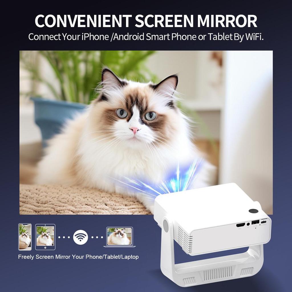 Upgraded HD Mini Projector with 230 ANSI, Android OS, Smart Gimbal Speaker, WiFi