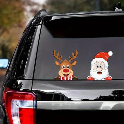 Araçlar ve Dizüstü Bilgisayarlar İçin Su Geçirmez Noel Baba ve Ren Geyiği Pencere Çıkartmaları
