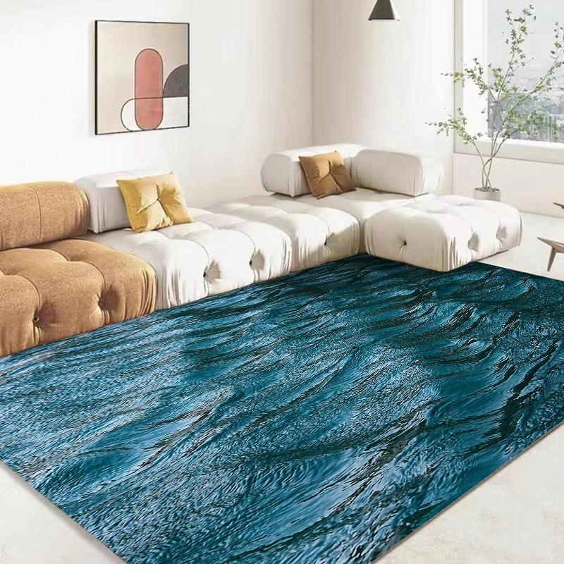 Large Modern Water Texture Area Rugs Pebble Stream Ocean Wave Design for Living Room Bedroom Home Decor