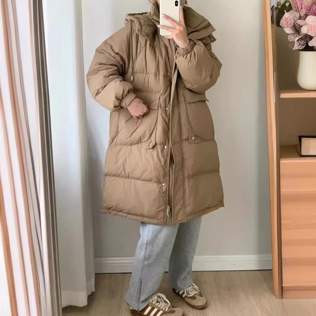 Winter Long Down Jacket Women's Knee New Fashion High Sense Hooded Thickened White Duck Down Jacket