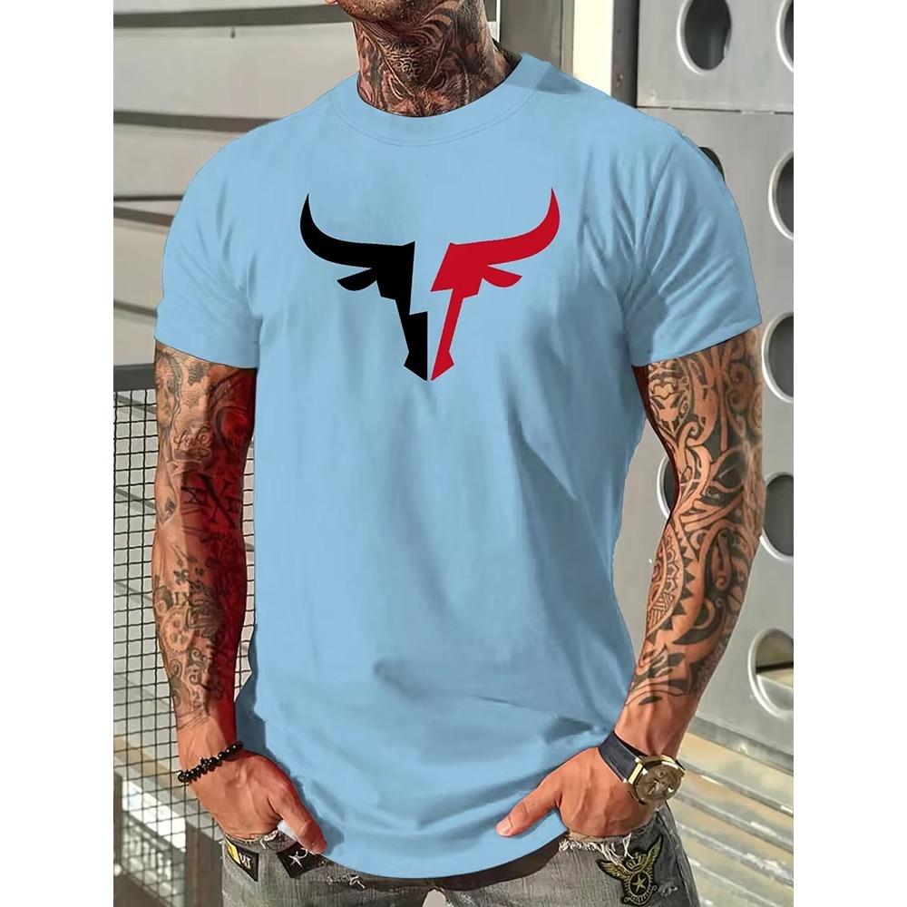 2024 New Summer Daily Casual Men's T-shirt Outdoor Street Men Fashion Short-sleeved Top 3D Bull Head Print Men's T-shirt