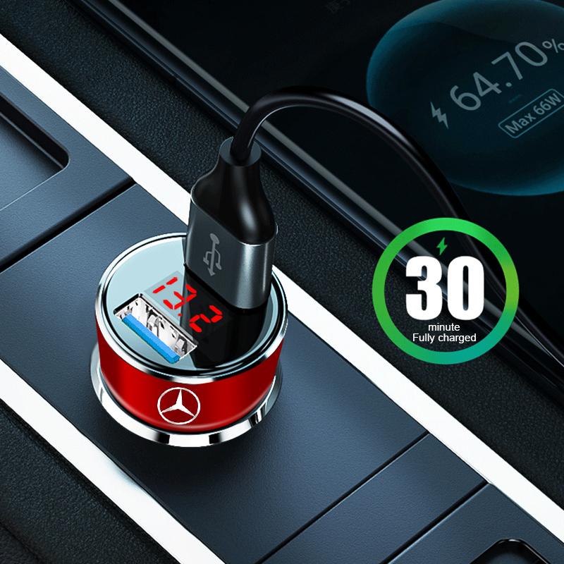 Car Charger 2 USB Ports Fast Charging Digital Display Car Accessories For Mercedes-Benz AMG W212 W220 W221 W222 W108 W126 W140 W168 W169 W176 W177